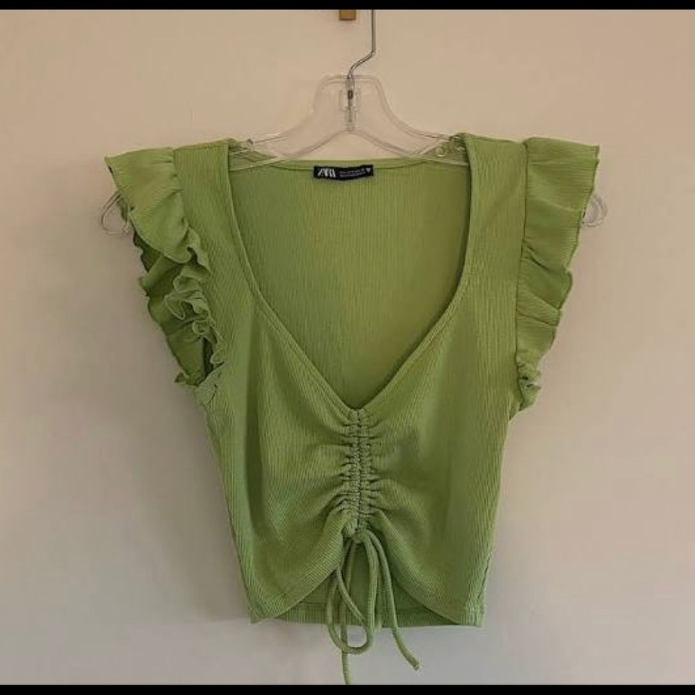 Zara Green Ruffled Crop Top💋